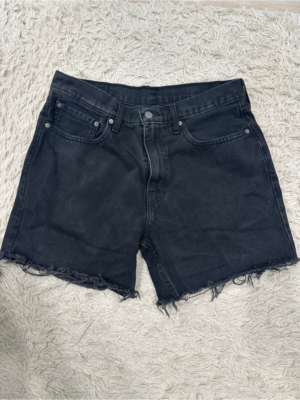 Levi's Black Frayed-Hem Denim Shorts
